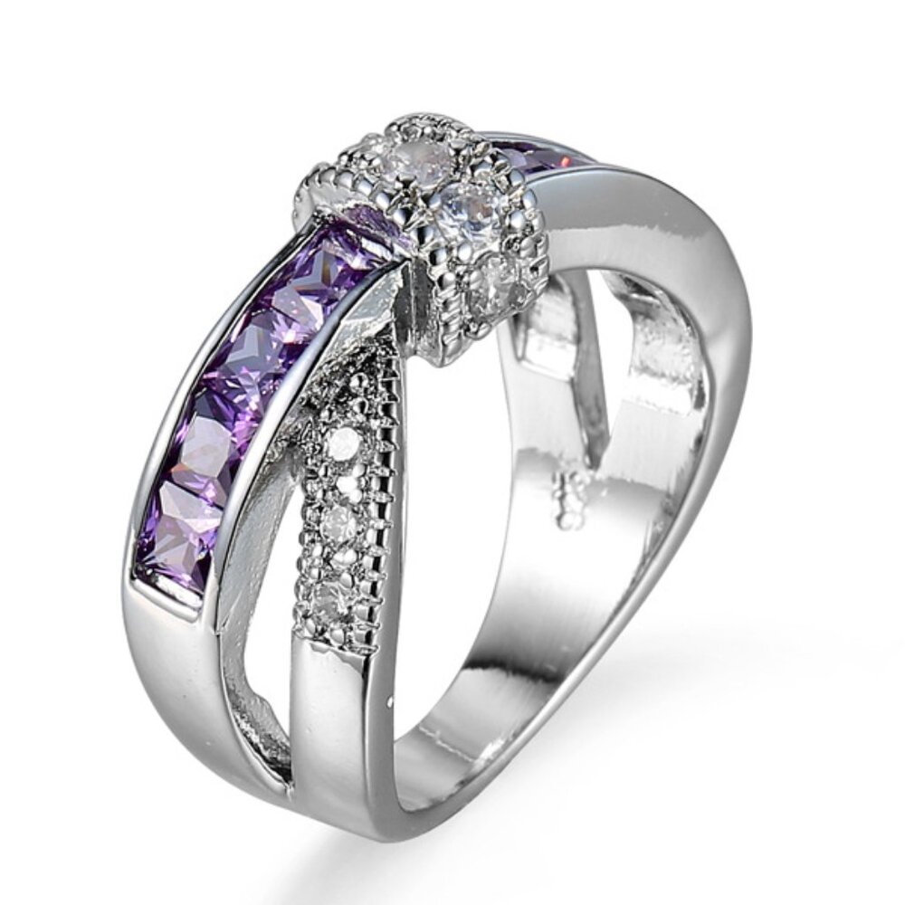 🔥New 💜Purple Diamond CZ💎 925 Silver Plated Punk Party Cocktail Ring, GPMB1401 - Picture 3 of 5